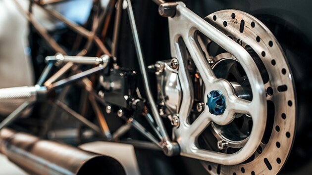 View of the rear wheel with brake disc