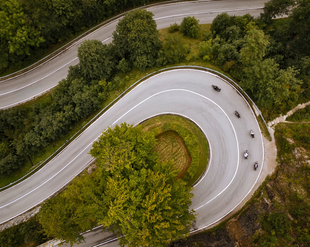Curvy road in hilly landscape